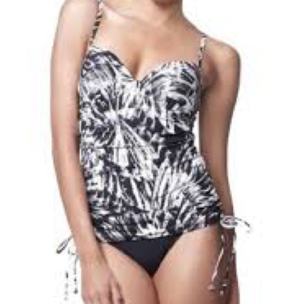 Love your Assets by Spanx‎ tankini top push up swimsuit black & white size small